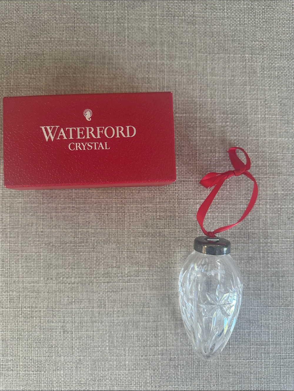 Waterford Crystal Clear Ornament with Red Ribbon